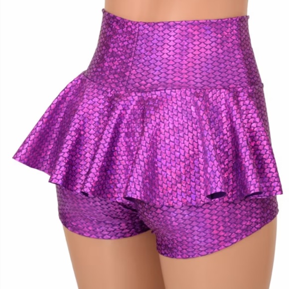 COQUETRY CLOTHING | Purple Fish Scale Ruffle Rump Shorts - Picture 1 of 6